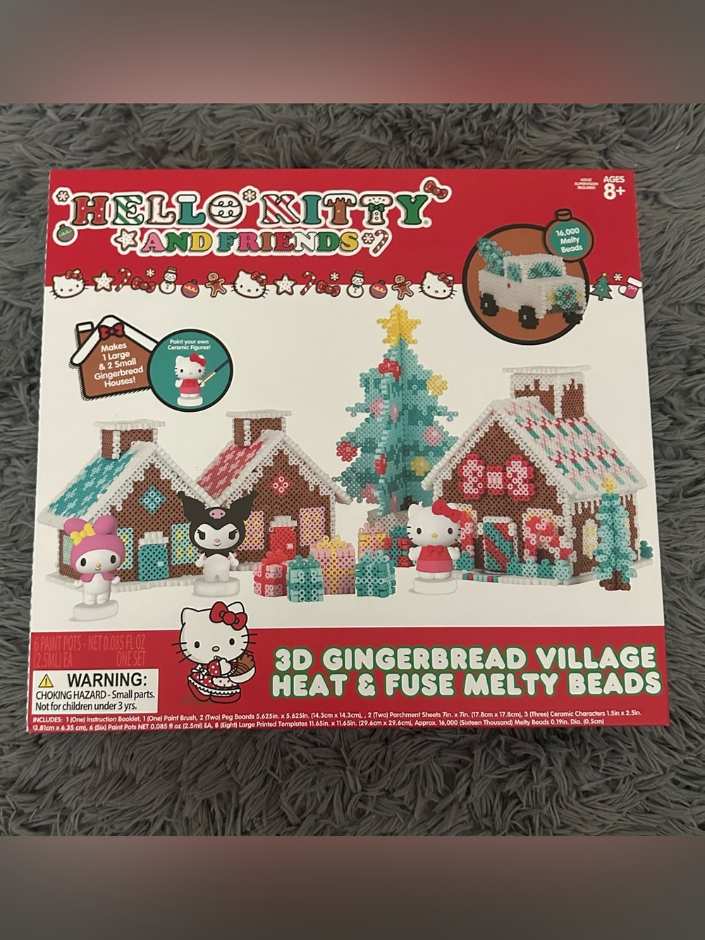 Hello Kitty 3D Gingerbread Village Craft Kit - Red, White, Teal